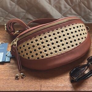 Rattan Brown and Cream Woven Crossbody Bag NWT
